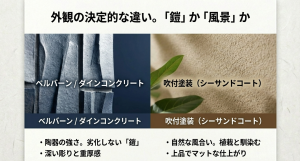 外壁材対決・ベルバーンvs吹付塗装 積水ハウスの陶版外壁ベルバーンと住友林業の吹付塗装シーサンドコートのメンテナンス性と質感の違い