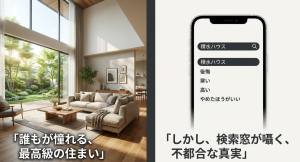 大開口サッシと高い天井が魅力的な積水ハウスの広々としたリビングダイニング。