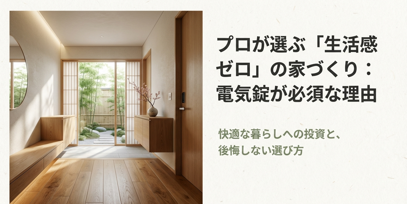積水ハウスの電気錠について「生活感ゼロの家」運営者キリヤマが解説するスライド表紙 。