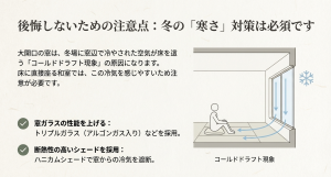 掃き出し窓から発生するコールドドラフト現象のメカニズム図解