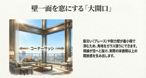視線が抜けて開放感を生み出す積水ハウスビエナのコーナーサッシと大開口リビング