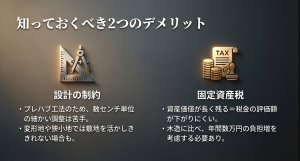 ダインコンクリートを採用する際のデメリットである設計の制約と固定資産税の高さについて
