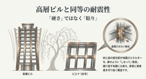 地震のエネルギーを柳のようにしなって吸収するビエナのラーメン構造と高張力ボルト接合
