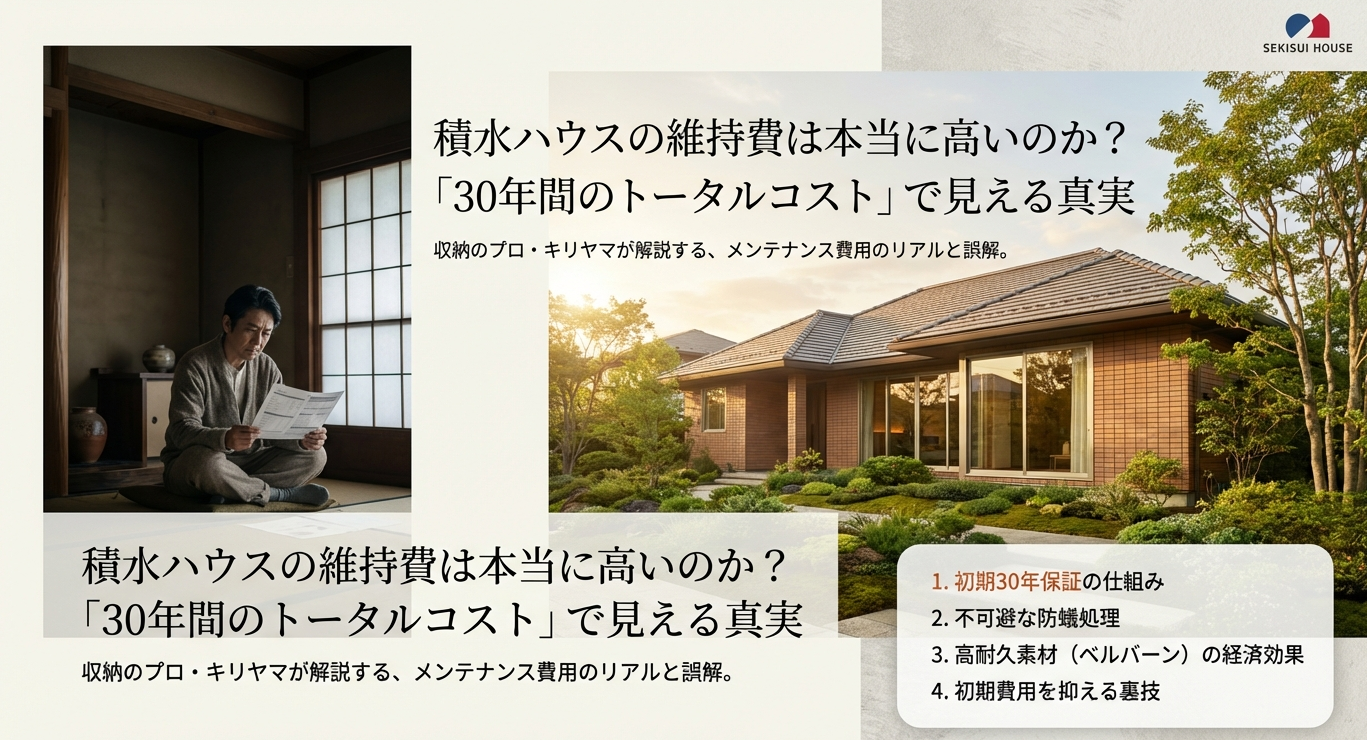 積水ハウスの維持費が高いという噂の真相を30年間のトータルコストと収納のプロの視点で解説する表紙画像