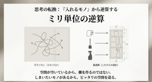 空間に合わせて棚を作るのではなく、入れるモノから逆算するこれからの設計