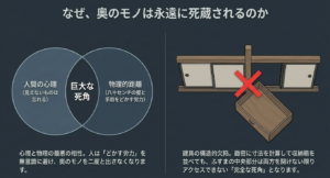 見えないという人間の心理と、手前をどかす物理的距離の最悪の相性が生む巨大な死角のベン図